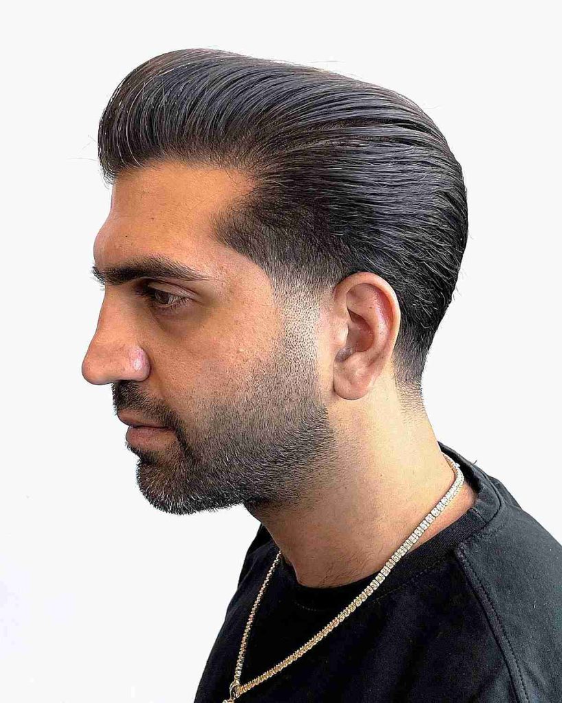 Straight Sleek Quiff with a Low Fade