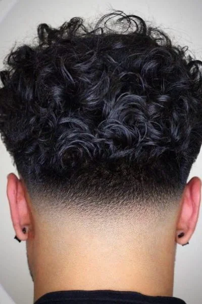 Curly Pompadour with a Tapered Edge