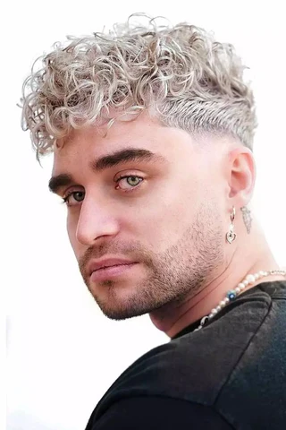 Blonde Curls with Mid Taper Fade