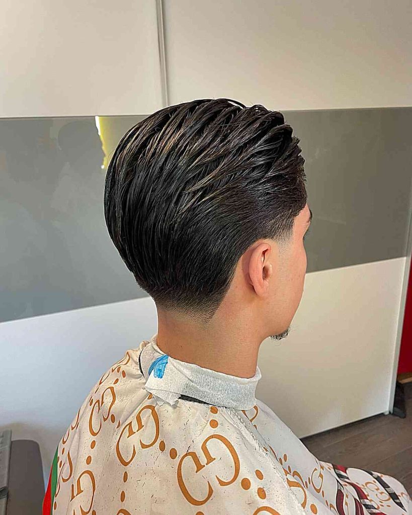 Brushed Back Wet Style with Low Fade