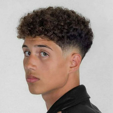 Curly Bowl Cut with Mid Fade