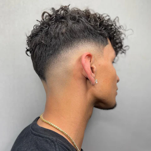 Messy Curls with Mid Drop Taper Fade