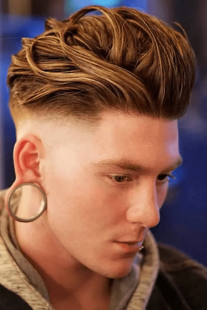 Quiff with High Taper Fade Long Hair