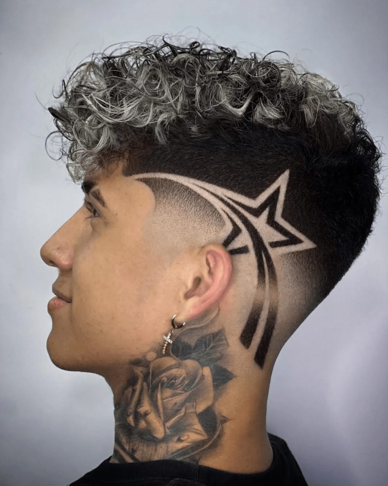 Sharp Curly Fade with Design